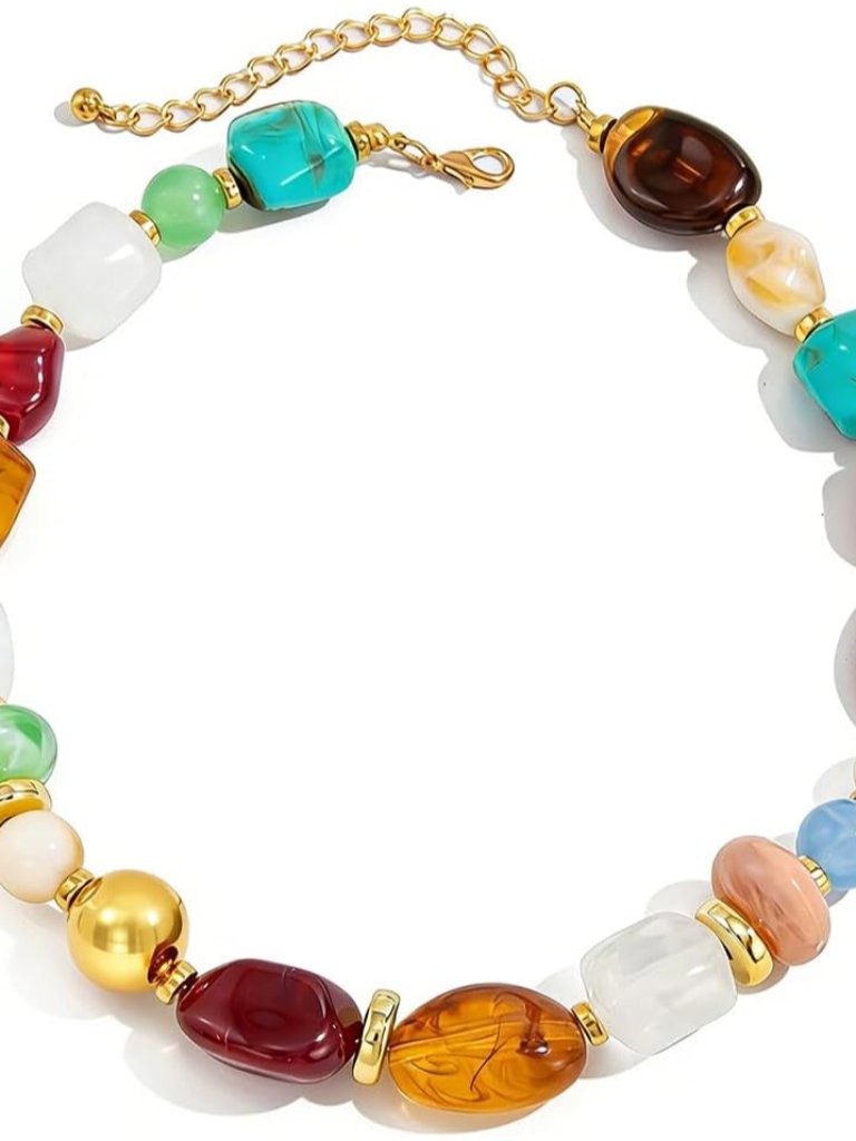 Colorful Chunky Beaded Necklace For Women Boho Irregular Resin Statement Necklac